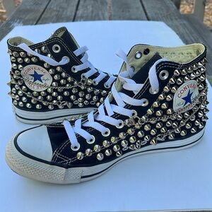 Genuine CONVERSE Black with studs & chains men’s 7.5/women’ 9.5